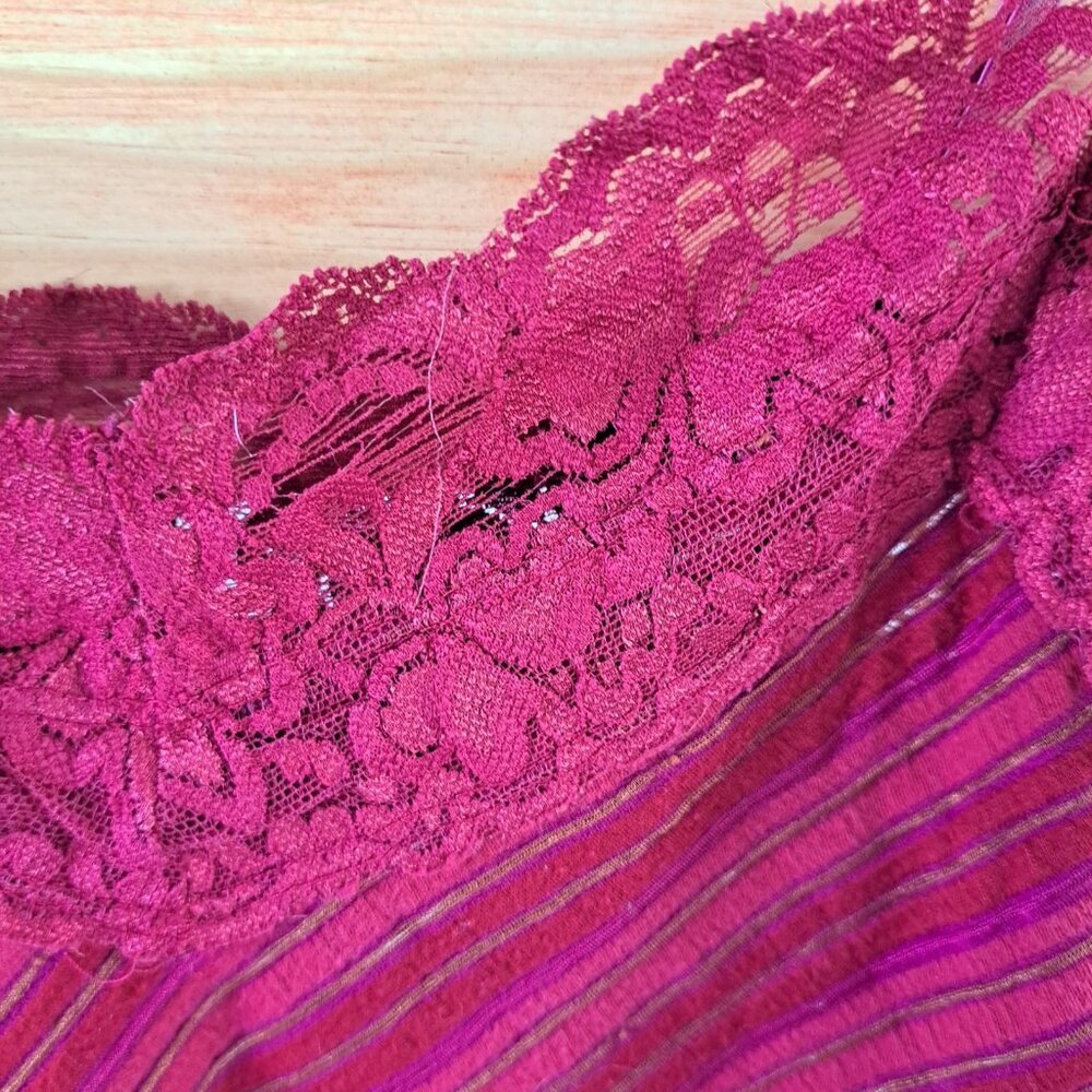 Vixen Y2K Tank Top Velvet Burnout Maroon Babydoll Spaghetti Strap Fairygrunge M - Picture 2 of 9